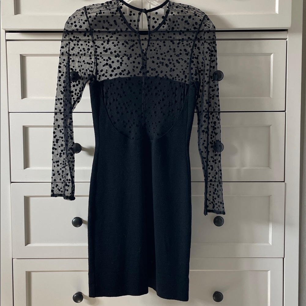 Andrea Jovine Women’s Vintage Black Sheer Polka Dot Illusion Bodycon Dress - Picture 4 of 7